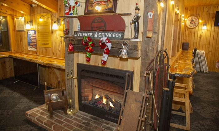 The fireplace inside Campton Mountain lodge